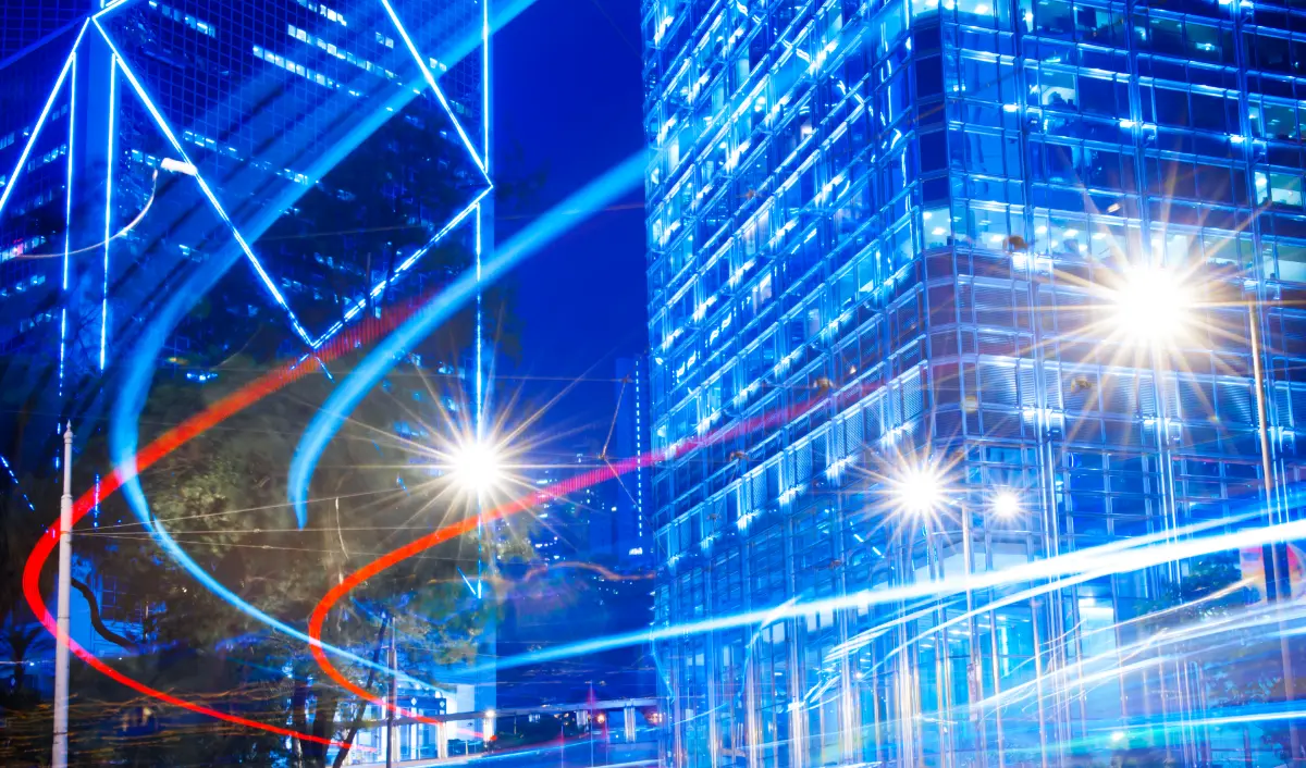 City with fiber optic connections symbolizing high-speed MAN infrastructure for ISPs and carriers
